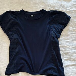 LOFT Navy Blue Eyelet Sleeve Top